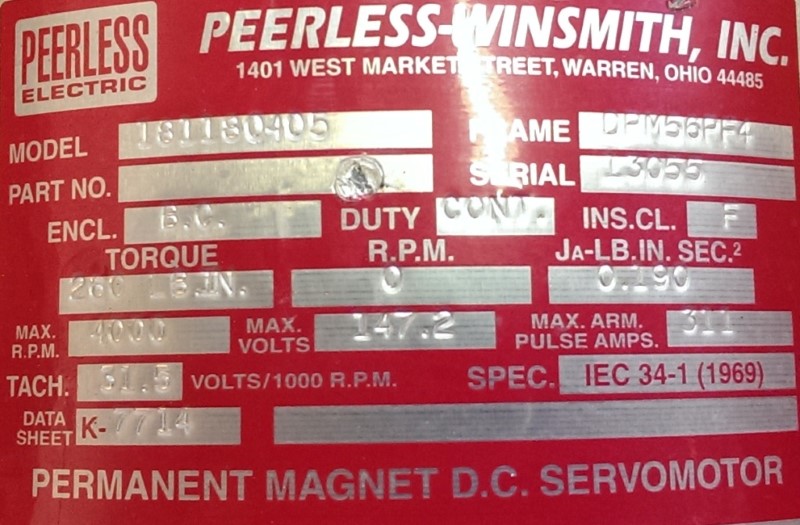 PEERLESS DC SERVO MOTOR, MOD# 181180405 PEERLESS DC SERVO MOTOR, MOD# 181180405