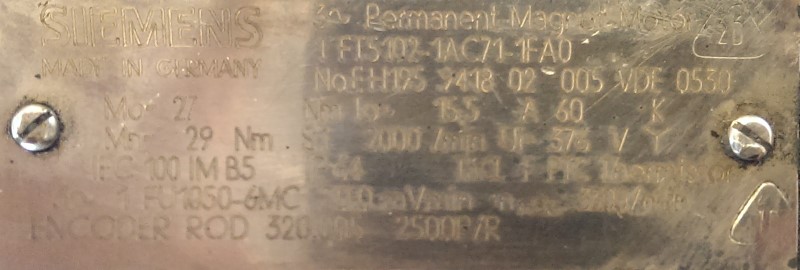 SIEMENS SERVO MOTOR, MOD# 1FT-5102-1AC71-1FA0 SIEMENS SERVO MOTOR, MOD# 1FT-5102-1AC71-1FA0