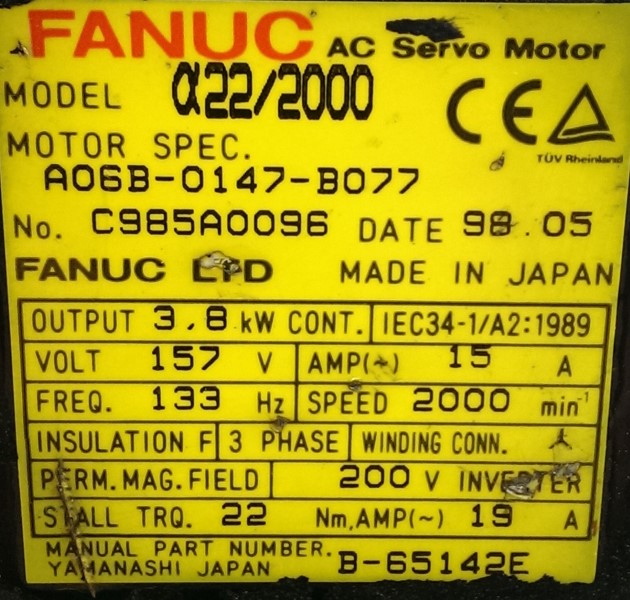 FANUC SERVO MOTOR, MOD# A06B-0147-B077 FANUC SERVO MOTOR, MOD# A06B-0147-B077