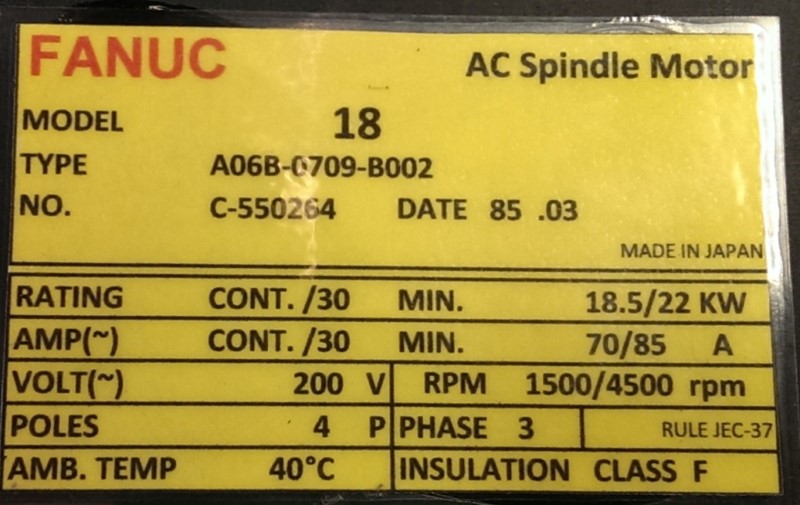 FANUC SERVO MOTOR, MOD# A06B-0709-B002 FANUC SERVO MOTOR, MOD# A06B-0709-B002