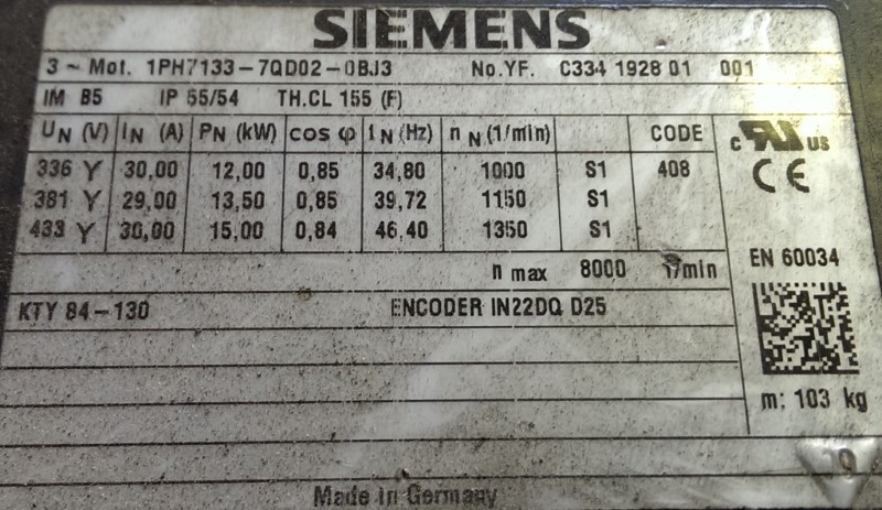 SIEMENS SERVO MOTOR, MOD# 1PH7133-7QD02-OBJ3 SIEMENS SERVO MOTOR, MOD# 1PH7133-7QD02-OBJ3